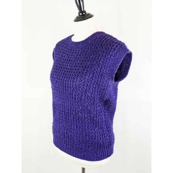 Women's Purple Sleeveless Knit Sweater Top Chunky Weave Pullover Sweater Vest - Picture 2 of 8